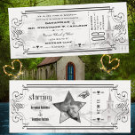 Ivory- en Black Chapel Ticket Wedding-uitnodiginge Kaart<br><div class="desc">Modern We gaan naar de kapel. We gaan een gehuwd Religieus Christelijk Kruis bovenop Steeple halen en de twee zullen er één worden. Kan de tekst wijzigen voor een uitnodiging voor de ontvangst. Farmhouse Church Christelijke Religieuze Elegant Ticket Style Modern We gaan naar de kapel die we gaan maken om...</div>