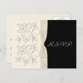 Ivory en Black Floral RSVP Briefkaart (Voorkant / Achterkant)