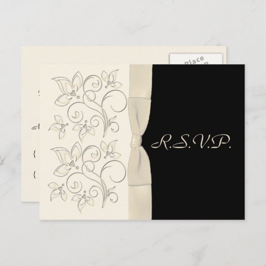 Ivory en Black Floral RSVP Briefkaart (Voorkant / Achterkant)
