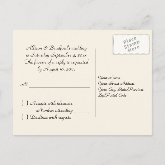 Ivory en Black Floral RSVP Briefkaart (Achterkant)