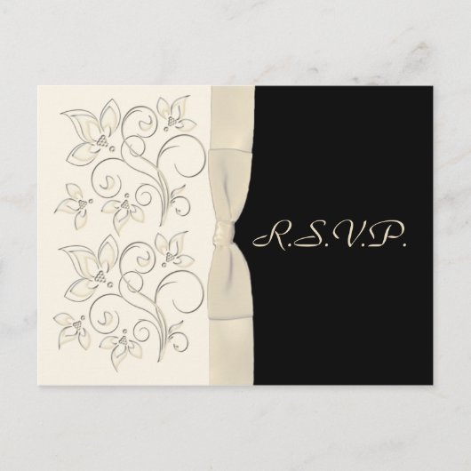 Ivory en Black Floral RSVP Briefkaart (Voorkant)