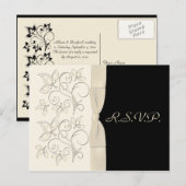 Ivory en Black Floral RSVP Briefkaart Alternate (Voorkant / Achterkant)