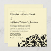 Ivory en Black Flourish Swirl Wedding Invitations Kaart (Voorkant / Achterkant)