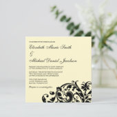 Ivory en Black Flourish Swirl Wedding Invitations Kaart (Staand voorkant)