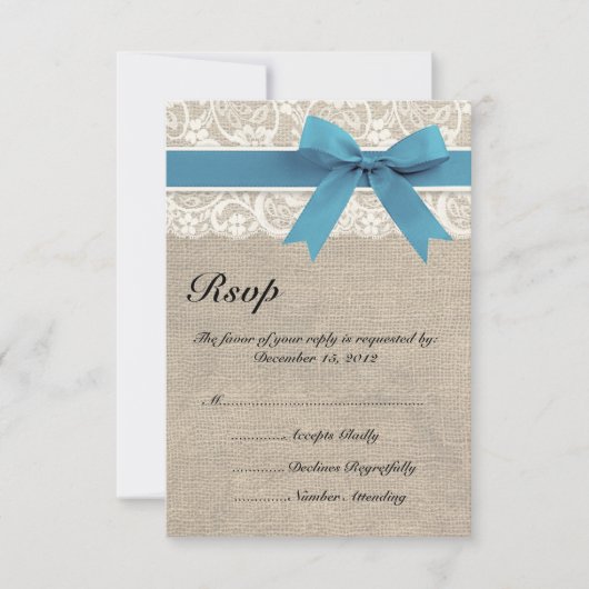 Ivory- en blauwe kant en Burlap look RSVP-kaart RSVP Kaartje (Voorkant)