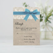 Ivory- en blauwe kant en Burlap look RSVP-kaart RSVP Kaartje (Staand voorkant)