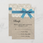 Ivory- en blauwe kant en Burlap look RSVP-kaart RSVP Kaartje (Voorkant / Achterkant)