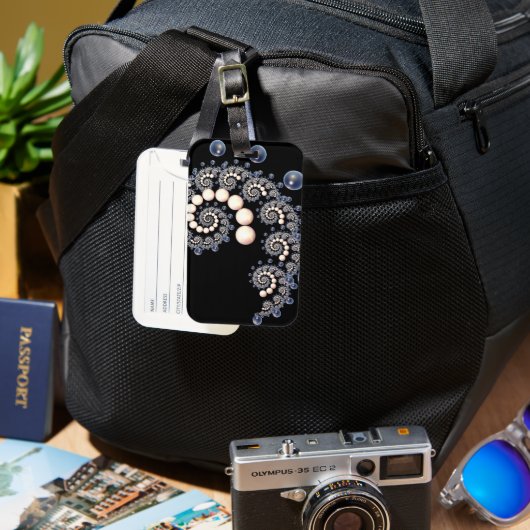 Ivory en Blue Pearl Spiral Bagagelabel (Voorkant & Achterkant)