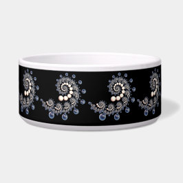 Ivory en Blue Pearl Spiral Ceramic Pet Bowl Voerbakje