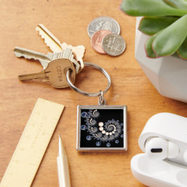 Ivory en Blue Pearl Spiral Key Ring Sleutelhanger