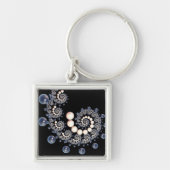 Ivory en Blue Pearl Spiral Key Ring Sleutelhanger (Voorkant)