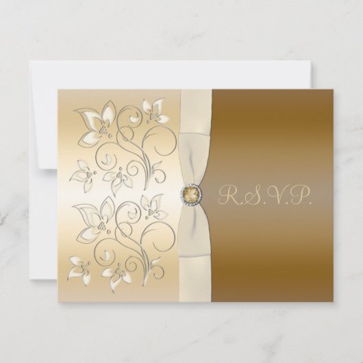 Ivory- en Bronze Floral RSVP-kaart RSVP Kaartje (Voorkant)