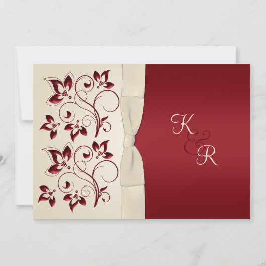 Ivory en Claret Monogrammed Invitation Kaart (Voorkant)