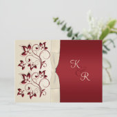 Ivory en Claret Monogrammed Invitation Kaart (Staand voorkant)