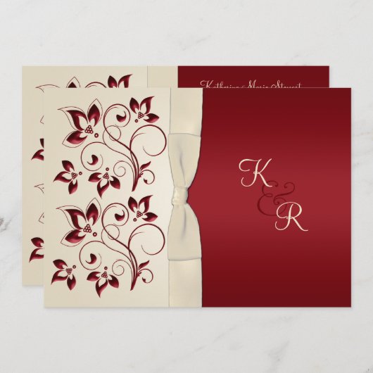 Ivory en Claret Monogrammed Invitation Kaart (Voorkant / Achterkant)