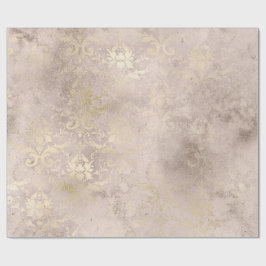 Ivory en Gold Grunge Distress Damask Cadeaupapier