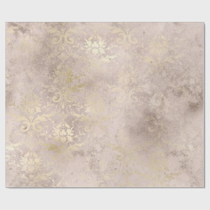 Ivory en Gold Grunge Distress Damask Cadeaupapier