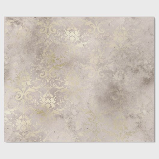 Ivory en Gold Grunge Distress Damask Cadeaupapier (Vlak)