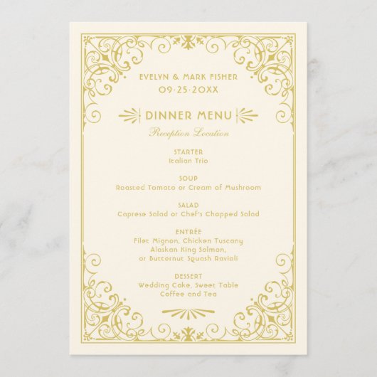 Ivory en gouden Kunst deco Weddenschap Menu (Voorkant)