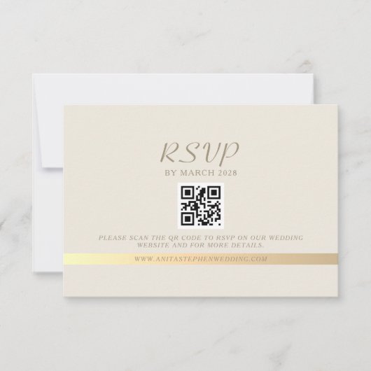 Ivory en Gouden QR Code Trouw RSVP Kaartje (Voorkant)