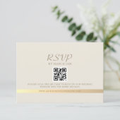 Ivory en Gouden QR Code Trouw RSVP Kaartje (Staand voorkant)