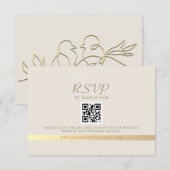 Ivory en Gouden QR Code Trouw RSVP Kaartje (Voorkant / Achterkant)