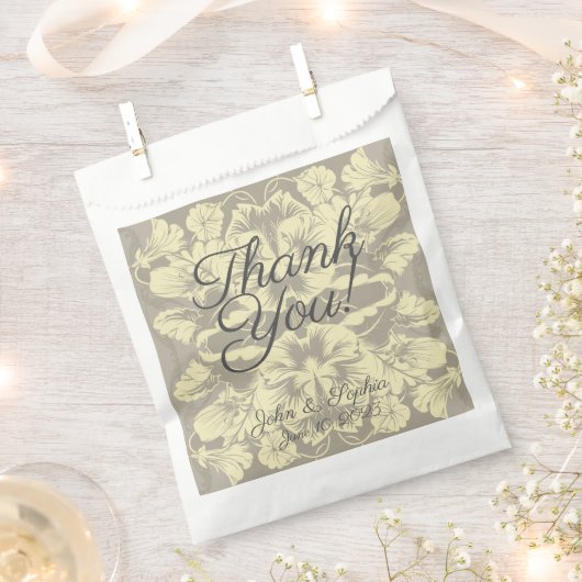 Ivory en Gray Floral Favor Bag Bedankzakje (Geknipt)