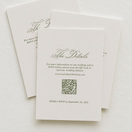 Ivory en Groen Trouwdetails RSVP Qr Code Informatiekaartje