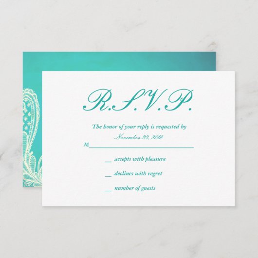  Ivory- en Mint Lace-responskaarten RSVP Kaartje (Voorkant / Achterkant)