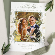 Ivory En Sage Foto Bloemige Save The Date Kaart