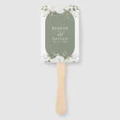 Ivory en Salie Elegant Bloemen Huwelijksprogramma Handwaaier (Voorkant)