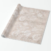Ivory en White Grunge Distress Damask Cadeaupapier (Uitgerold)