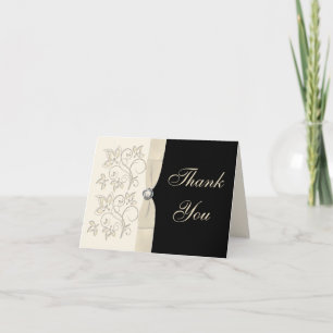 Ivory en Zwart met Parel Loveknot Bedankkaart