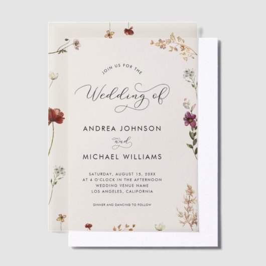 Ivory Fall Wildflowers Autumn Wedding Vellum Uitnodigingen (Offset)