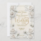 Ivory Faux Embossed 3D White Rose Floral Wedding  Kaart (Voorkant)