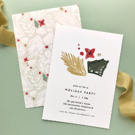 Ivory Festive Botanical Holiday Party Invitation Feestdagenkaart