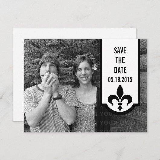 Ivory Fleur De Lis Banner Save the Date Briefkaart (Voorkant / Achterkant)