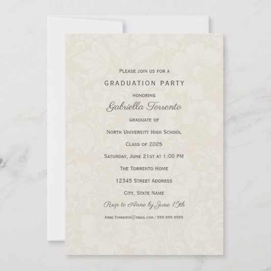  Ivory Floral Afstuderen Foto Collage Kaart (Achterkant)