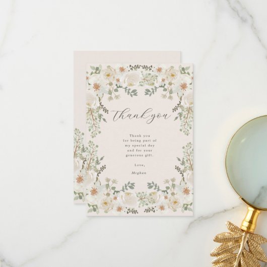 Ivory Floral Baby shower bedankje Bedankkaart (Voorkant / Achterkant in situ)