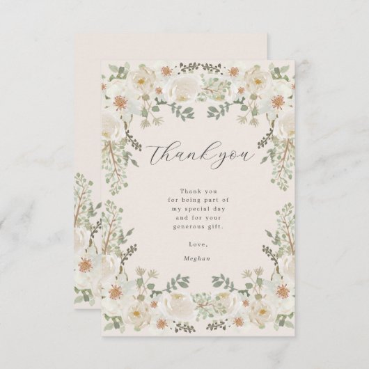 Ivory Floral Baby shower bedankje Bedankkaart (Voorkant / Achterkant)