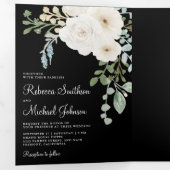 Ivory Floral Black Photo Collage Wedding Drieluik Uitnodiging (Binnenzijde eerst)