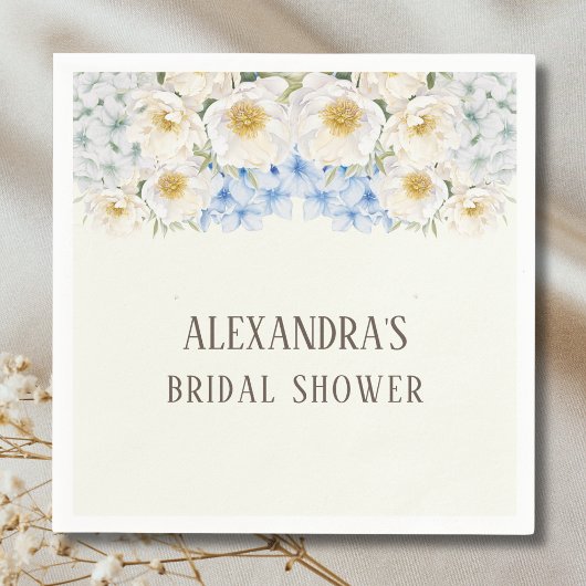 Ivory Floral Blue Hydrangea Garden Bridal Shower Servet