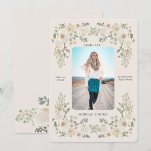 Ivory Floral Border Foto Afstuderen Aankondiging