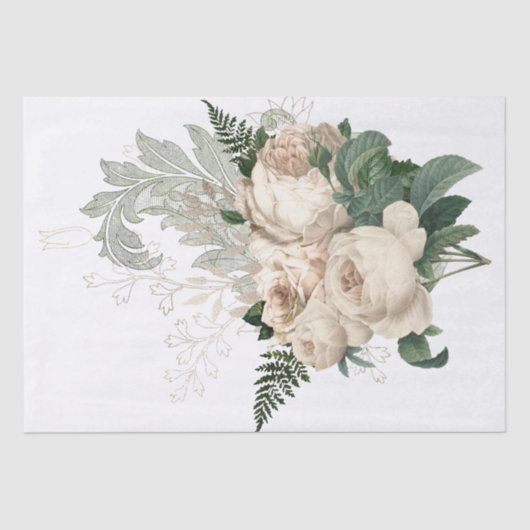 Ivory Floral Bouquet Waterverf ontkoppeling Tissuepapier (Voorkant)