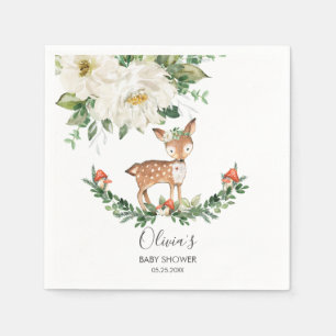 Ivory Floral deer Fawn Baby shower Girl Services Servet