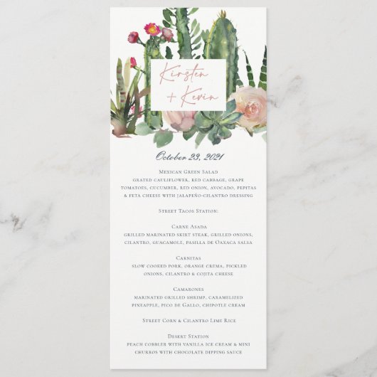 IVORY FLORAL DESERT CACTI WATERVERF WEDING MENU (Voorkant)