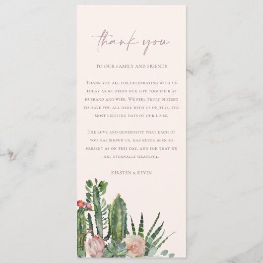 IVORY FLORAL DESERT CACTI WATERVERF WEDING MENU (Achterkant)