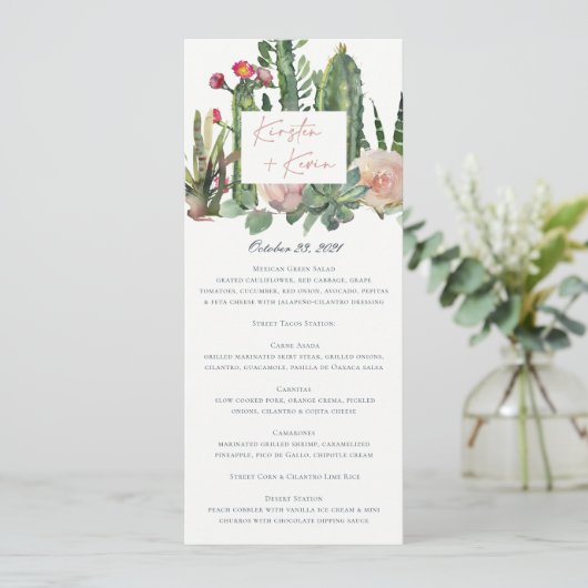 IVORY FLORAL DESERT CACTI WATERVERF WEDING MENU (Staand voorkant)
