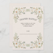 Ivory floral diaper-ticket uitnodiging (Voorkant / Achterkant)