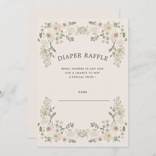 Ivory floral diaper-ticket uitnodiging (Voorkant / Achterkant)